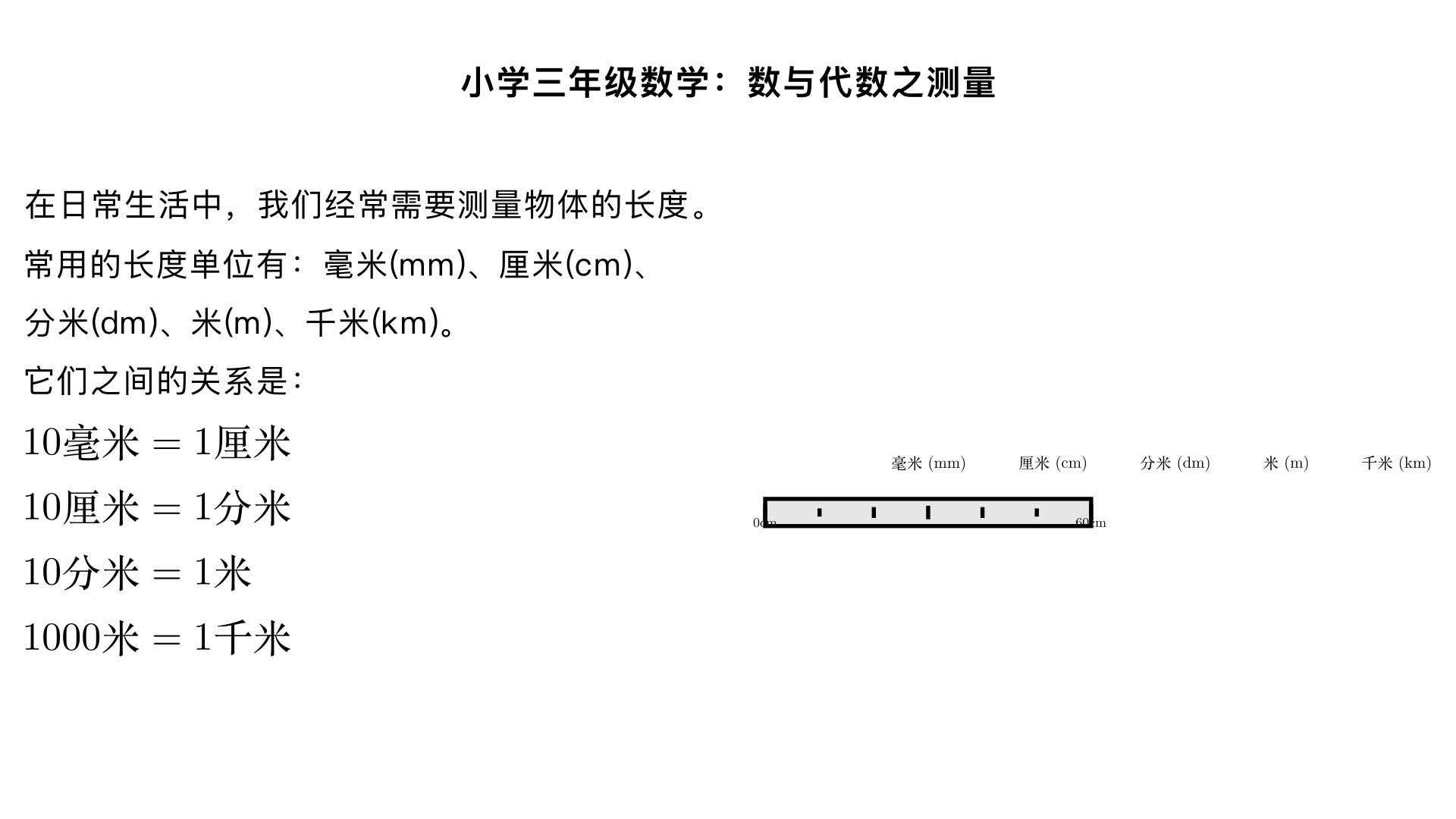 小学三年级数学数与代数之测量(毫米分米千米)