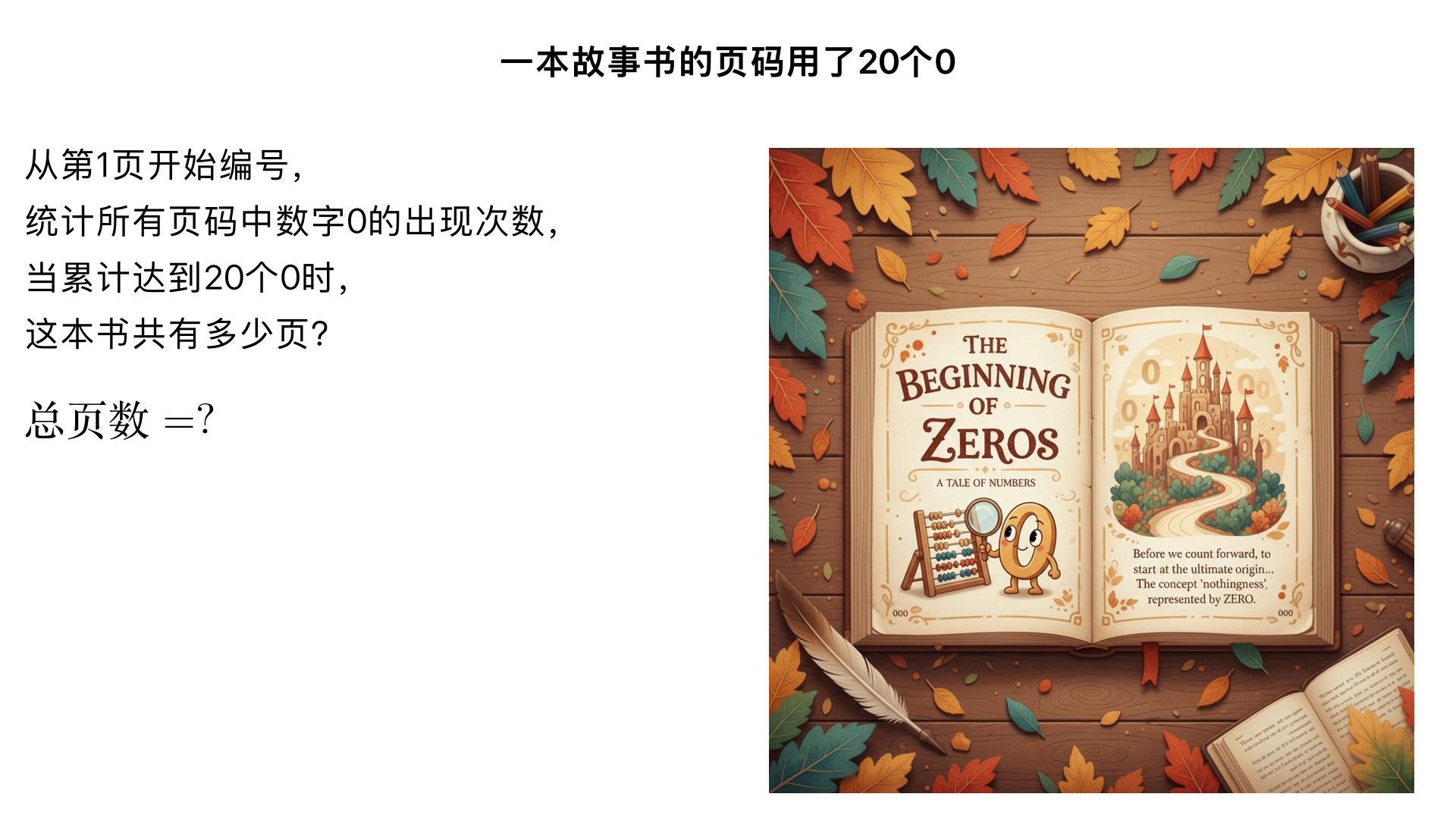 一本故事书的页码,用了20个0,问这本书共有多少页?